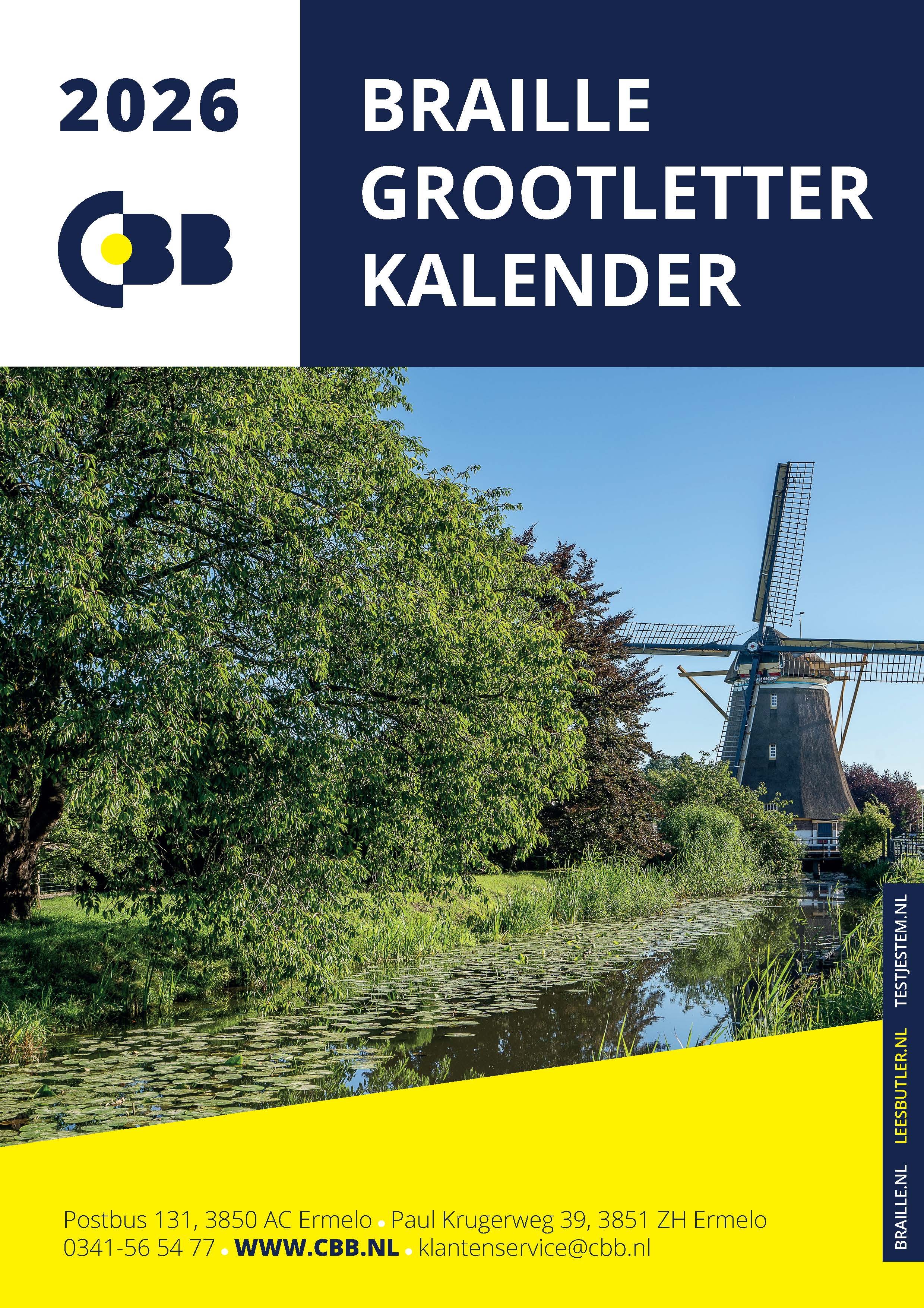 Deze unieke kalender in braille- en grootletterschrift is makkelijk in gebruik voor zowel goedzienden, slechtzienden als blinden.