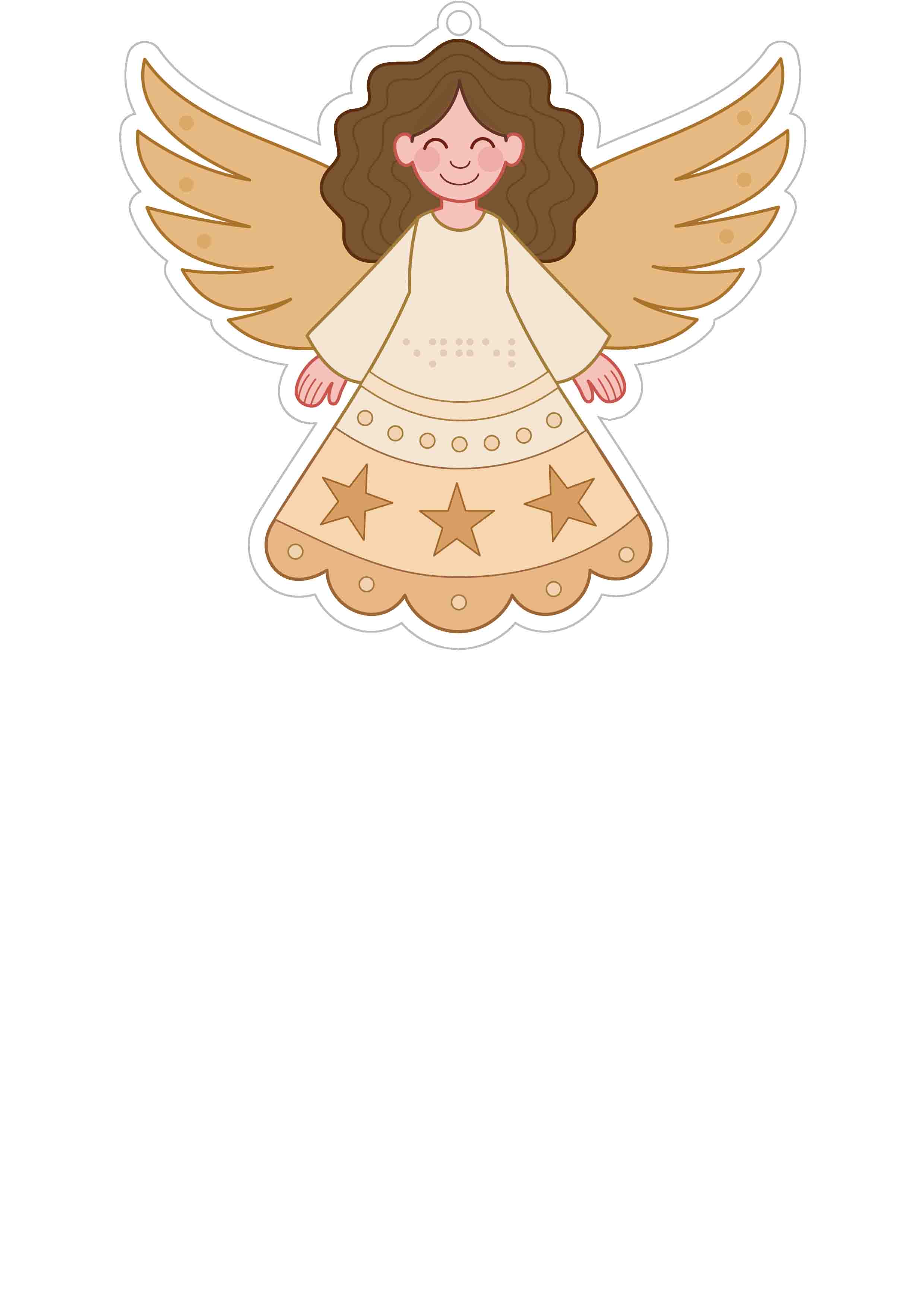 Voelbare kerstkaart in de vorm van een engel met reliëf en voorzien van een lint.