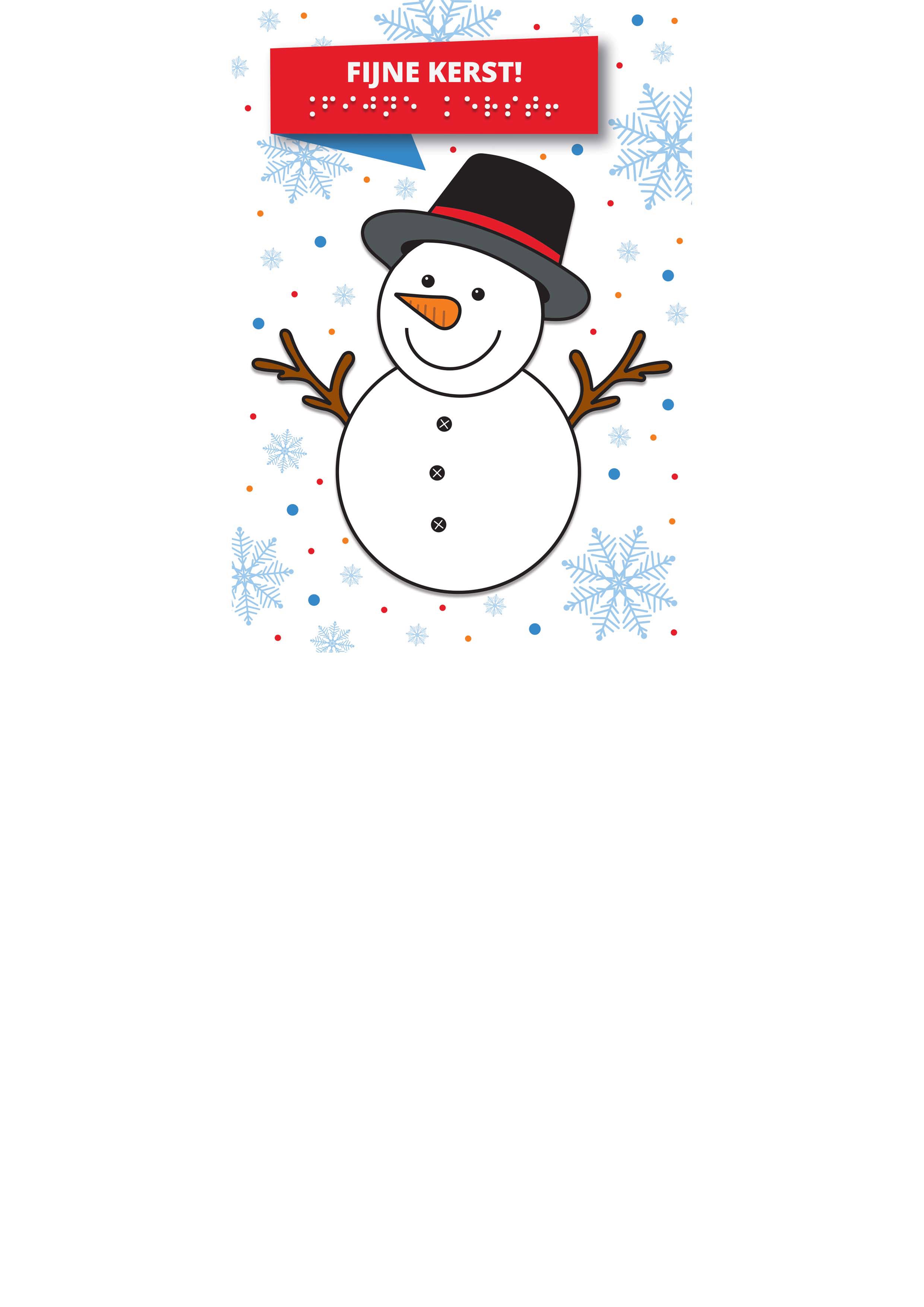 Voelbare wenskaart sneeuwpop met de tekst Fijne feestdagen